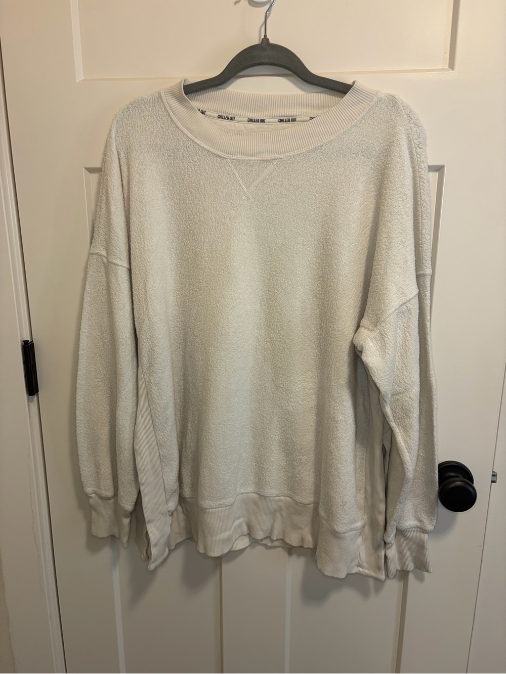 Aerie Womens Pullover Cream Chilled Out Textured Soft Side Slit Lounge Size L